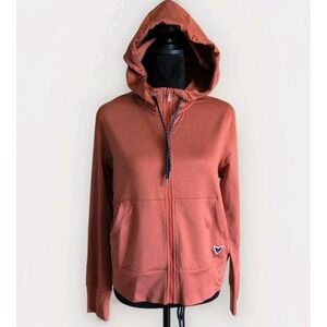 Korsa Roadrunner Activewear Jacket Full Zip Hood Rust Colored Stretch EUC